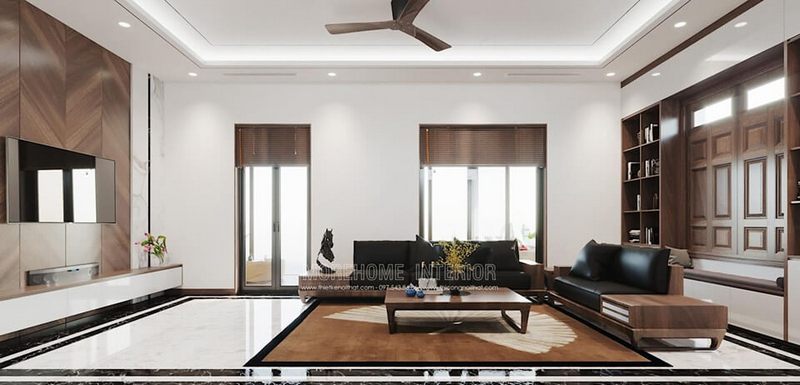 Gợi ý mẫu phòng khách hiện đại đẹp bằng gỗ óc chó cho bạn và gia đình