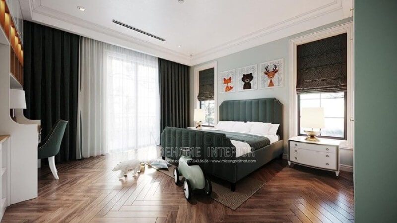 Giường ngủ bọc nệm xanh đẹp, độc đáo cho phòng trẻ em