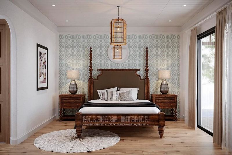 Morehome chuyên thiết kế và sản xuất các mẫu giường ngủ có chân bằng gỗ tự nhiên đẹp cho nhà biệt thự