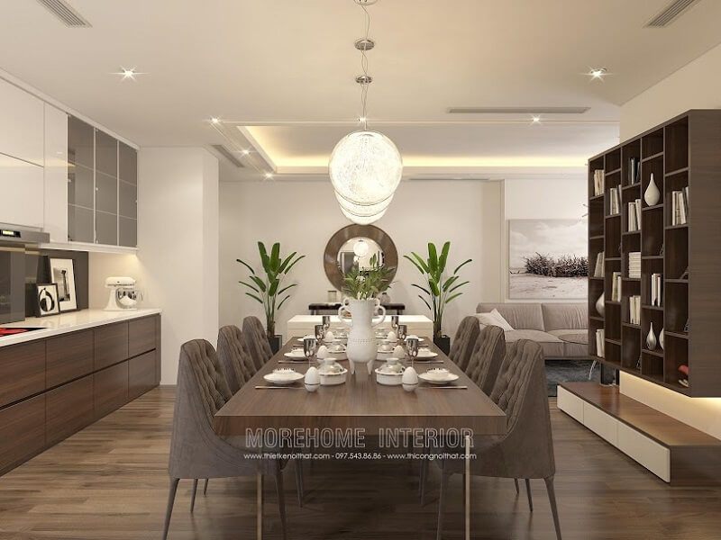 Mẫu bàn ghế ăn cao cấp với thiết kế bàn ăn chân sắt ánh vàng kết hợp ghế ăn bọc nỉ ấn tượng