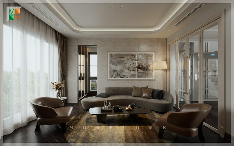 Trang trí phòng khách nhà phố sử dụng với tông màu trầm ấm áp nơi trò chuyện gắn kết giữa các thành viên trong gia đình cũng như đón tiếp bạn bè tới chơi chu đáo, thể hiện cá tính gu thẩm mỹ riêng của chủ nhà 