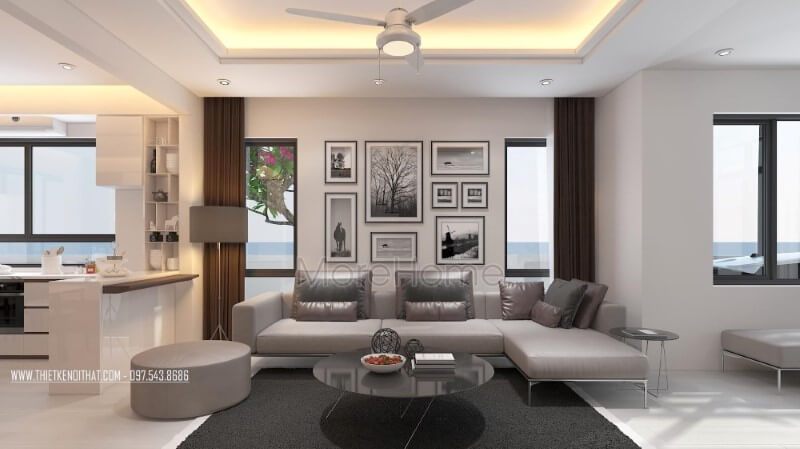 Một bức tranh in trên vải treo tường, gồm 6 ảnh đen trắng, sẽ tạo nên một nét độc đáo cho phòng khách hiện đại.
