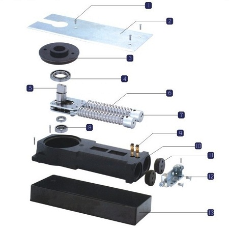 Chi tiết tổng thể bản lề sàn cửa kính thủy lực 